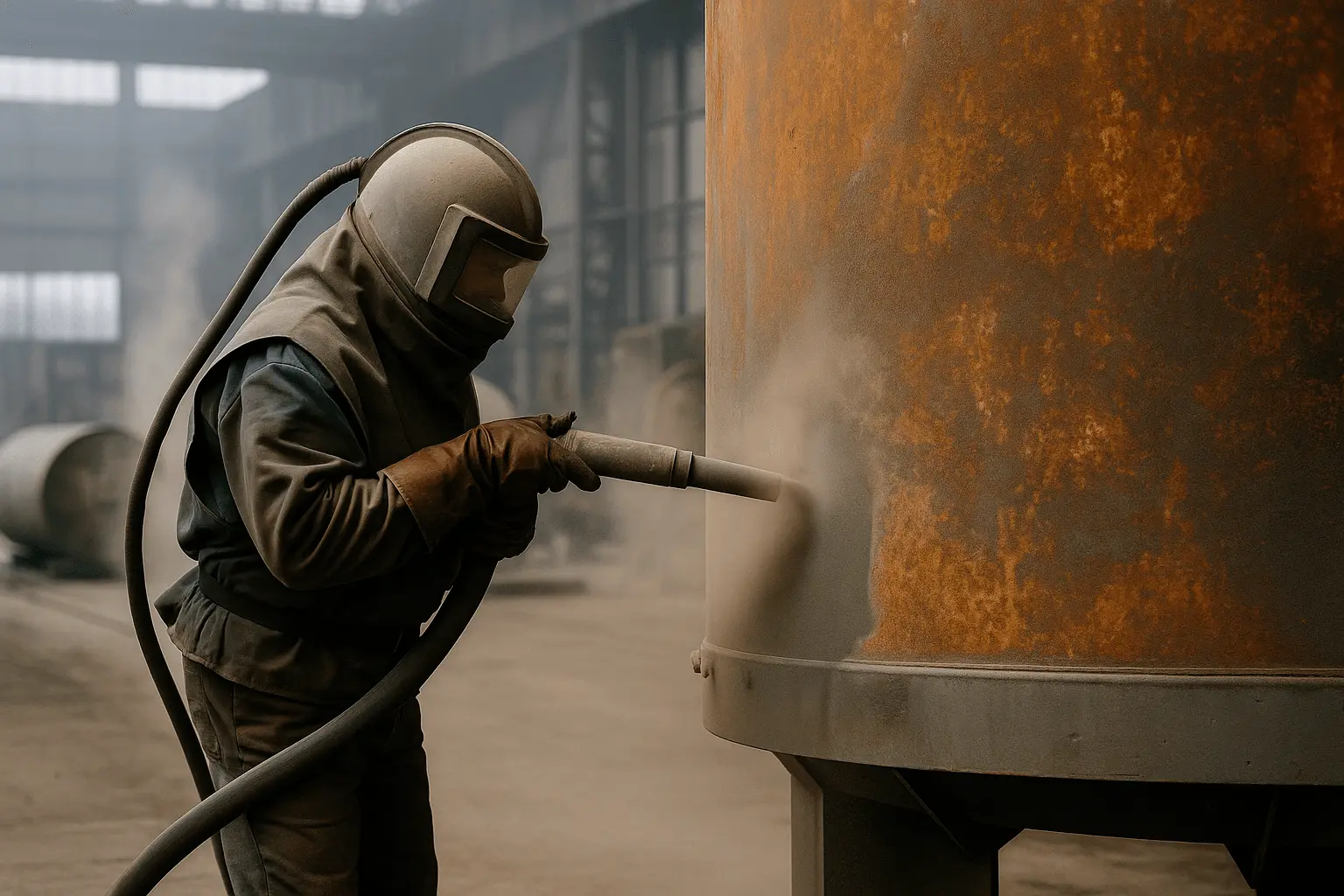 Sandblasting with Garnet Sand